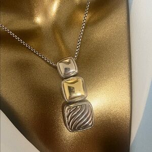 DAVID YURMAN Sterling Silver And 18k Gold Chiclet Triple-Drop Pendant Necklace